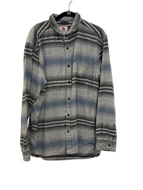 Quiksilver Mens XL Gray & Blue Striped Button-Up Long-Sleeve Shirt 100% Cotton M